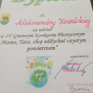 Dyplom uczestnictwa dla Aleksandry Kowalskiej.