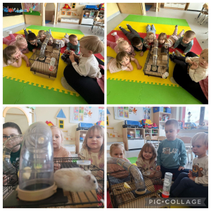 Przedszkolaki z zainteresowaniem poznają małego bohatera spotkania- grupa „Jeżyki”